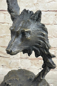 Signed Original Kanaev Two Wolves Wolf Head Bronze Sculpture