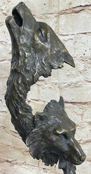 Signed Original Kanaev Two Wolves Wolf Head Bronze Sculpture