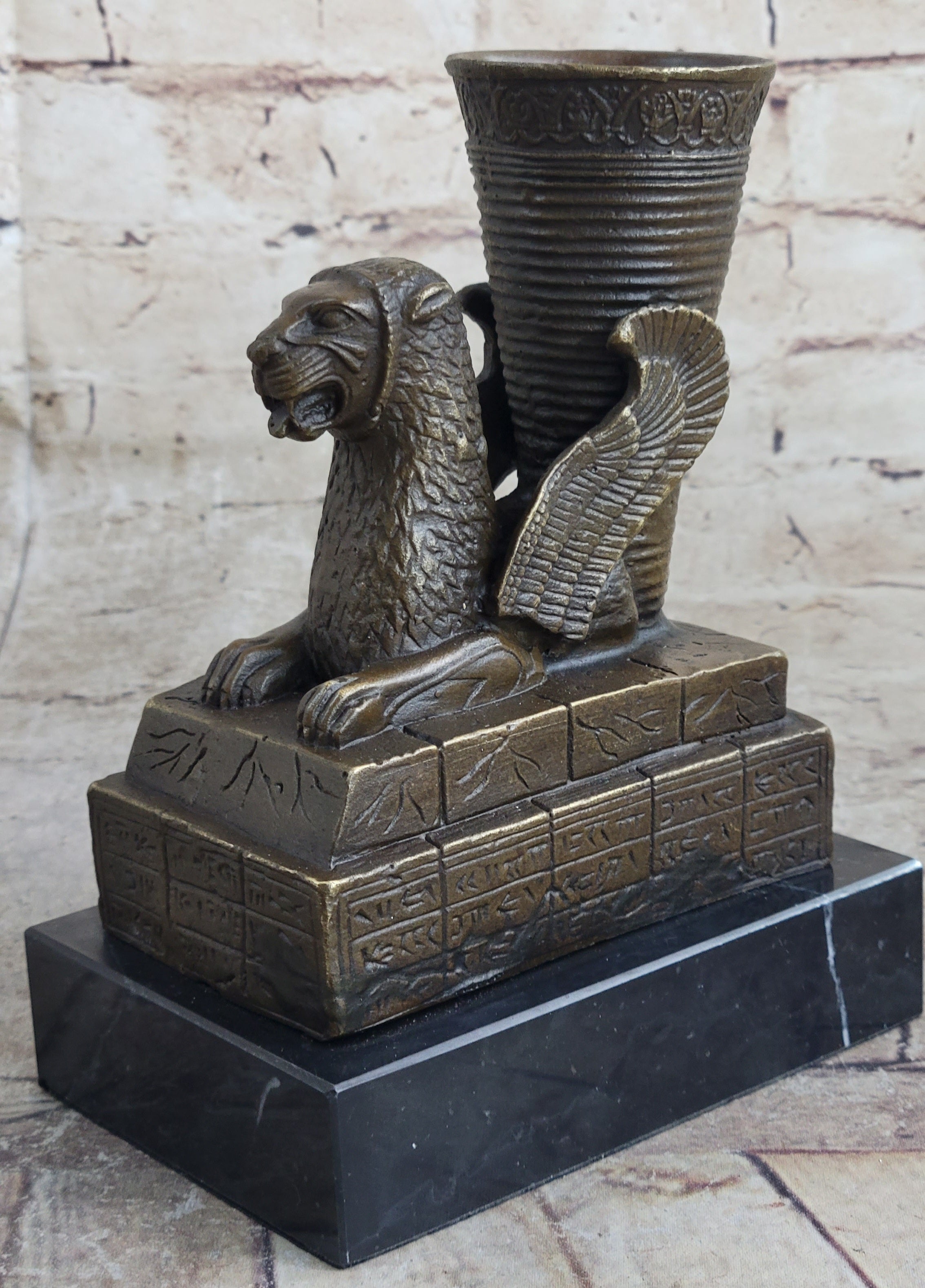 Persian Persepolis Griffon Dragon Bird Candle Holder Bronze Bookend