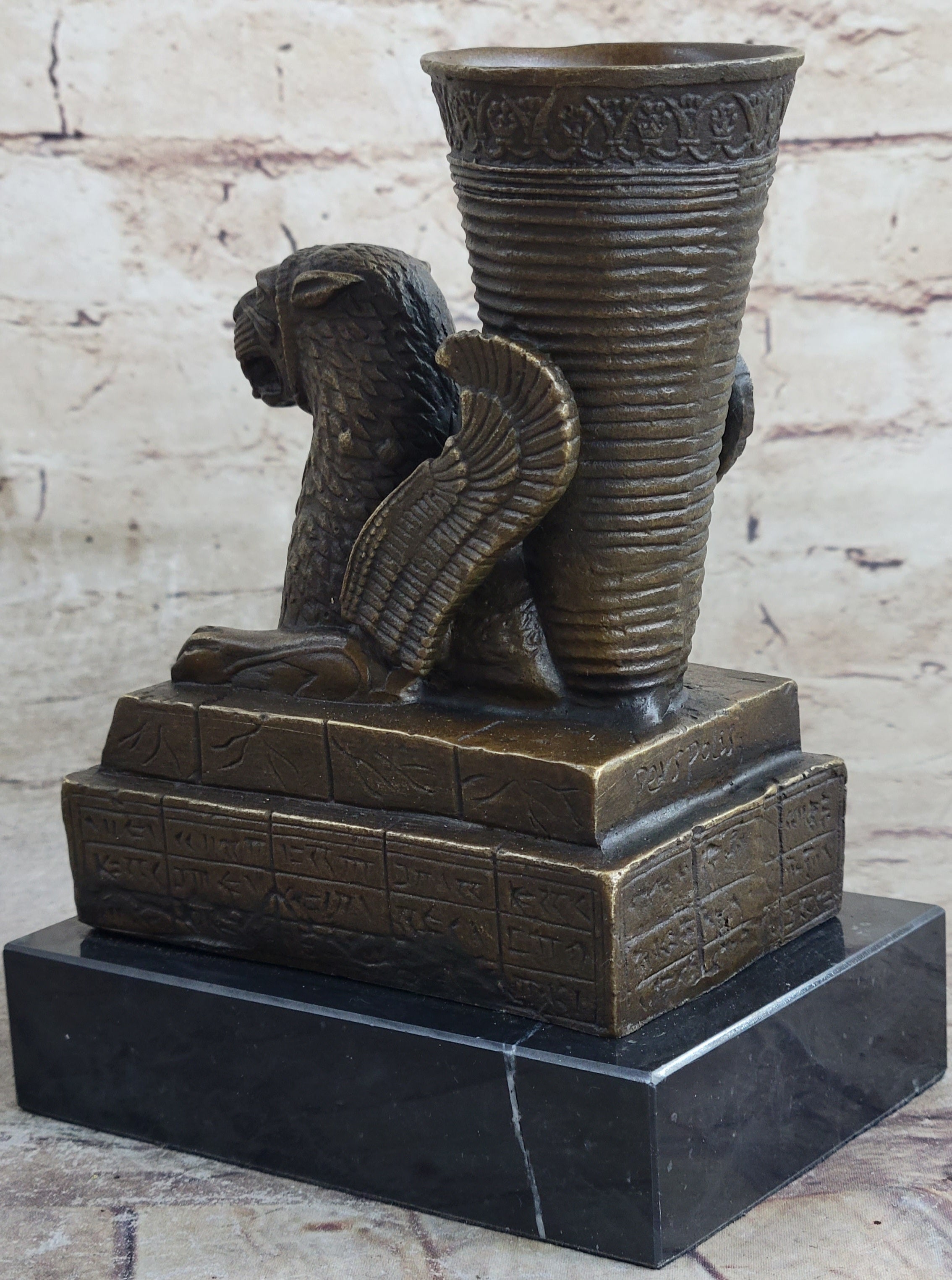 Persian Persepolis Griffon Dragon Bird Candle Holder Bronze Bookend