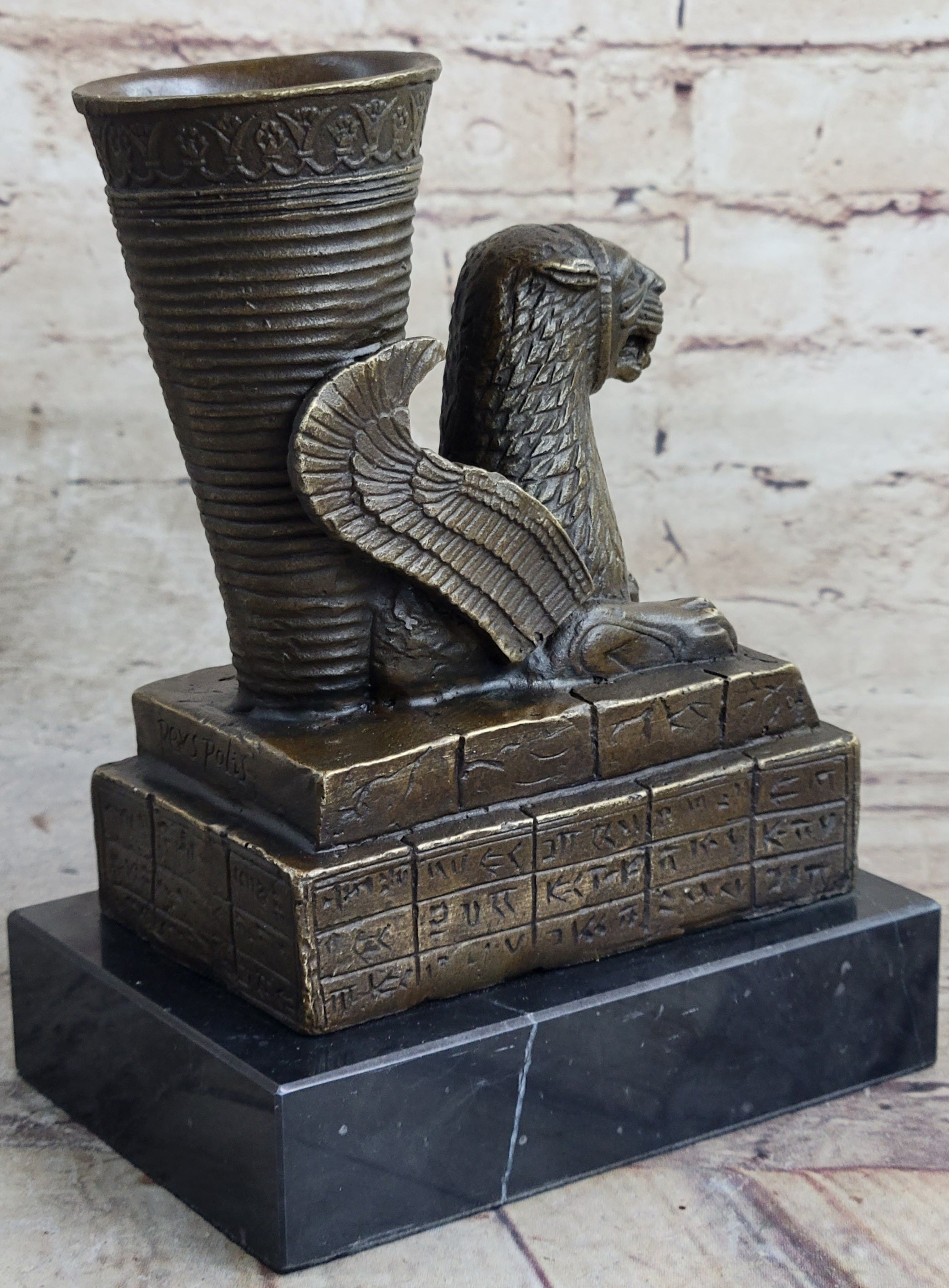 Persian Persepolis Griffon Dragon Bird Candle Holder Bronze Bookend