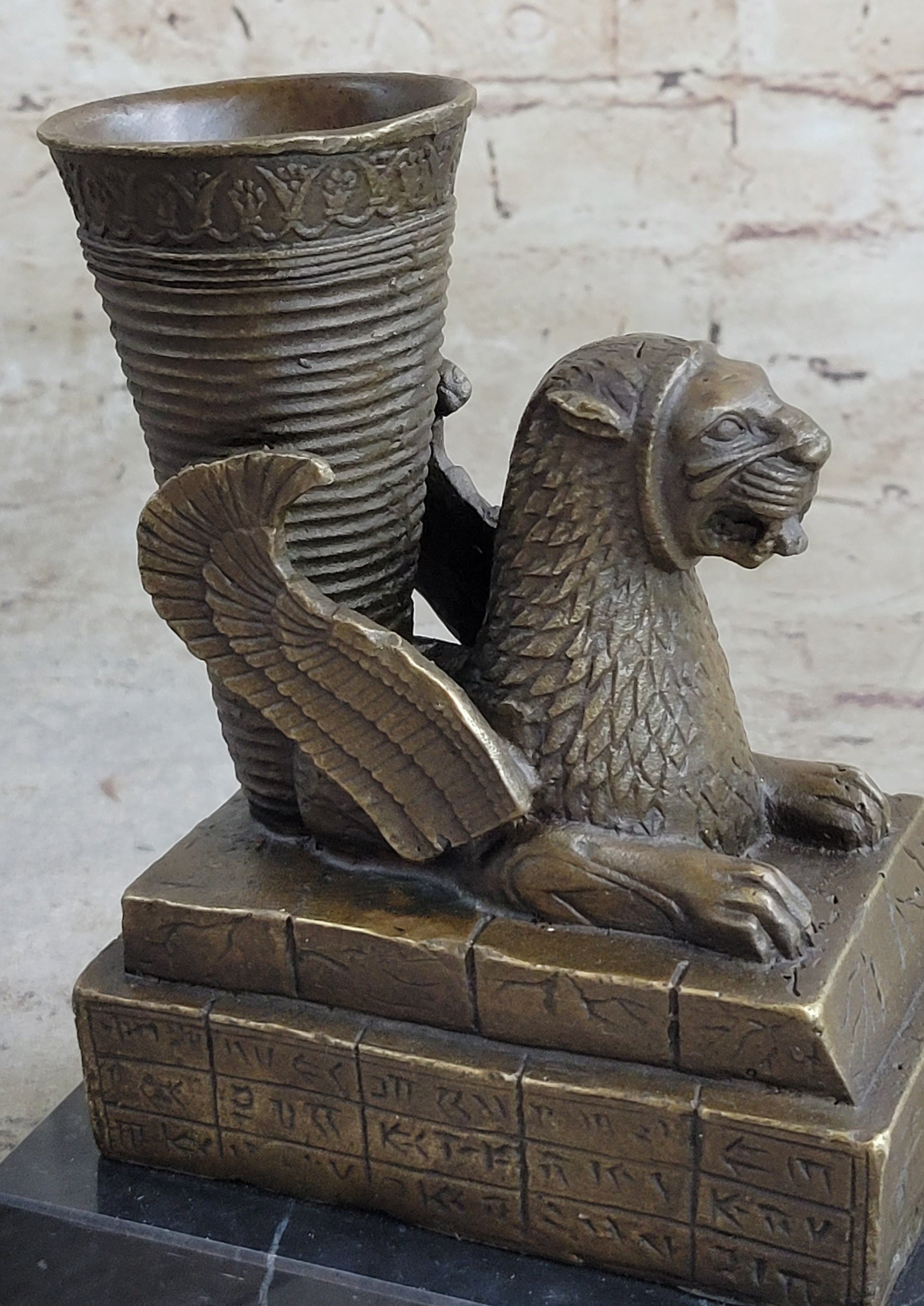 Persian Persepolis Griffon Dragon Bird Candle Holder Bronze Bookend