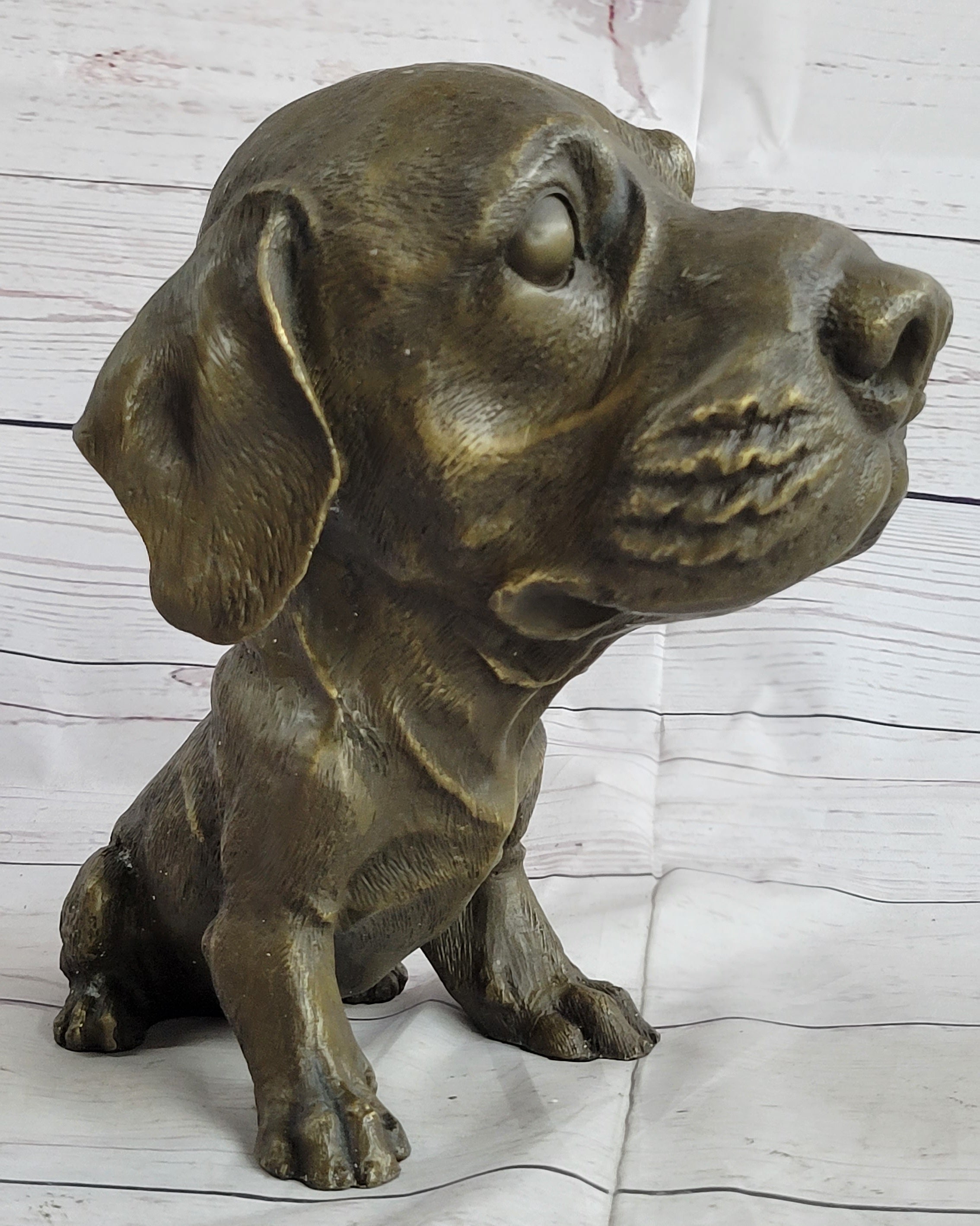 Floppy Eared Dog Bronze Sculpture Signed Collectible 9" x 9"