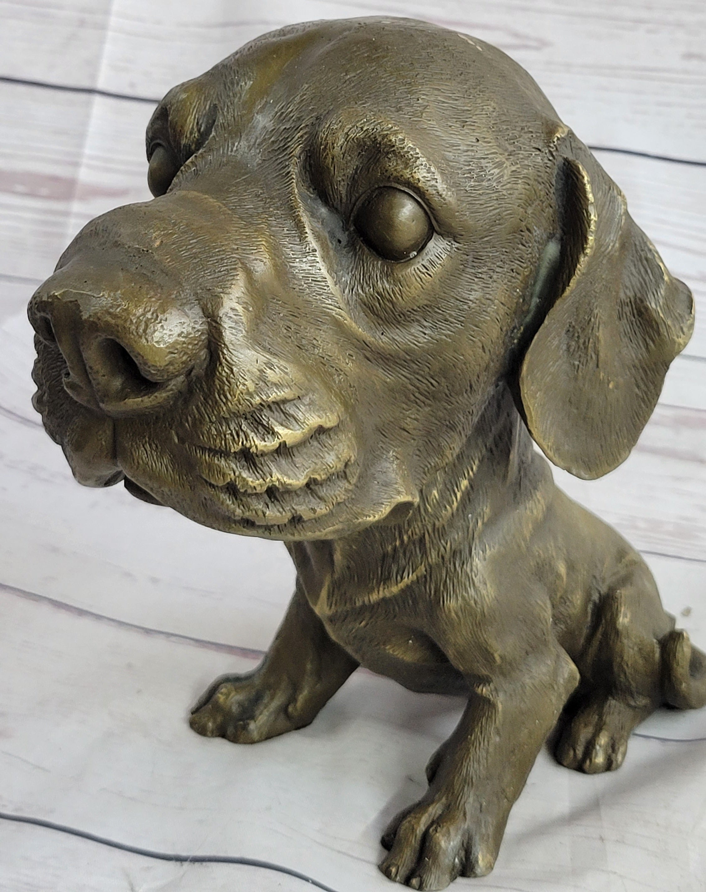 Floppy Eared Dog Bronze Sculpture Signed Collectible 9" x 9"