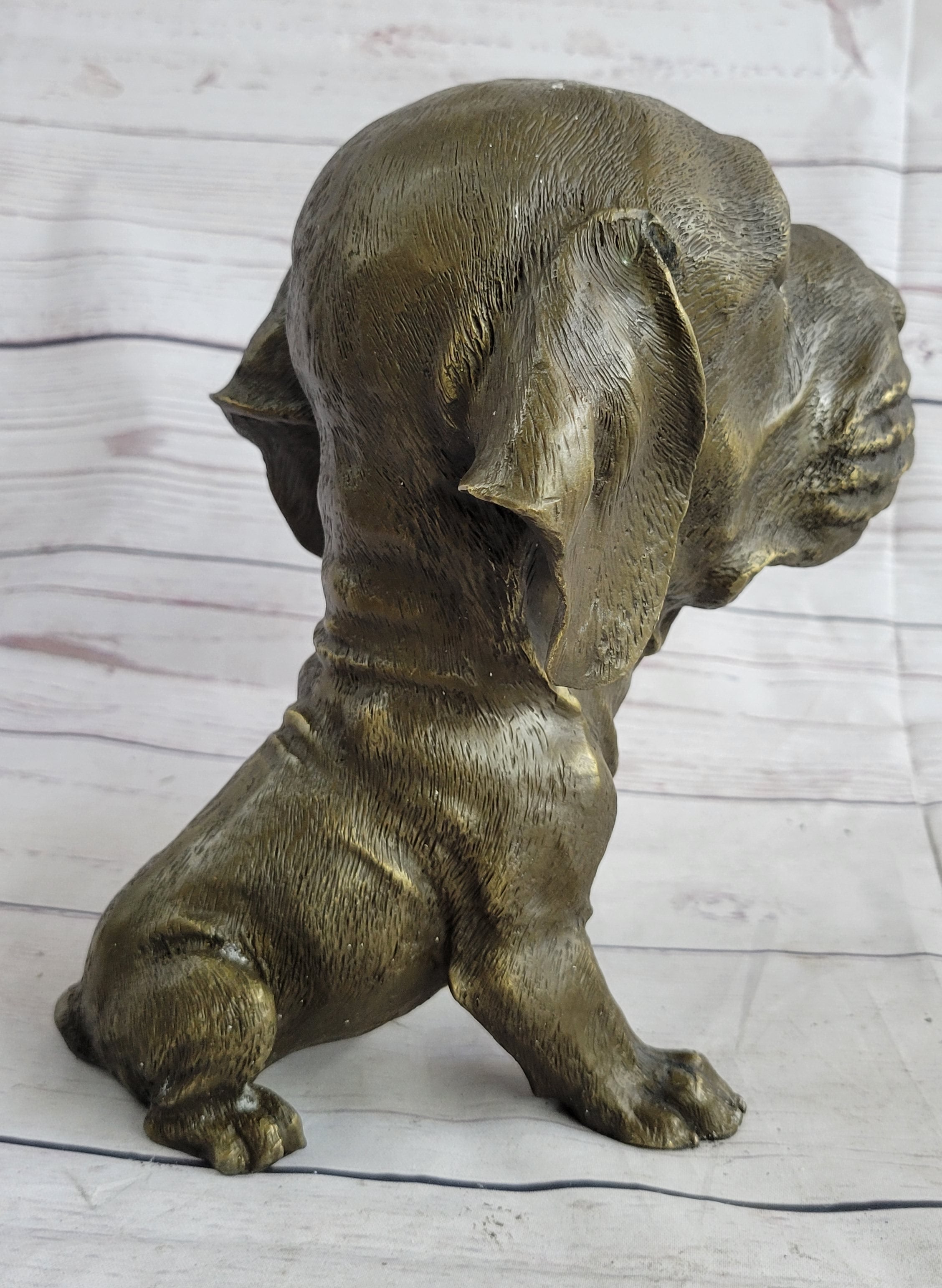 Floppy Eared Dog Bronze Sculpture Signed Collectible 9" x 9"
