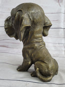 Floppy Eared Dog Bronze Sculpture Signed Collectible 9" x 9"