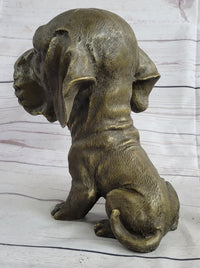 Floppy Eared Dog Bronze Sculpture Signed Collectible 9" x 9"