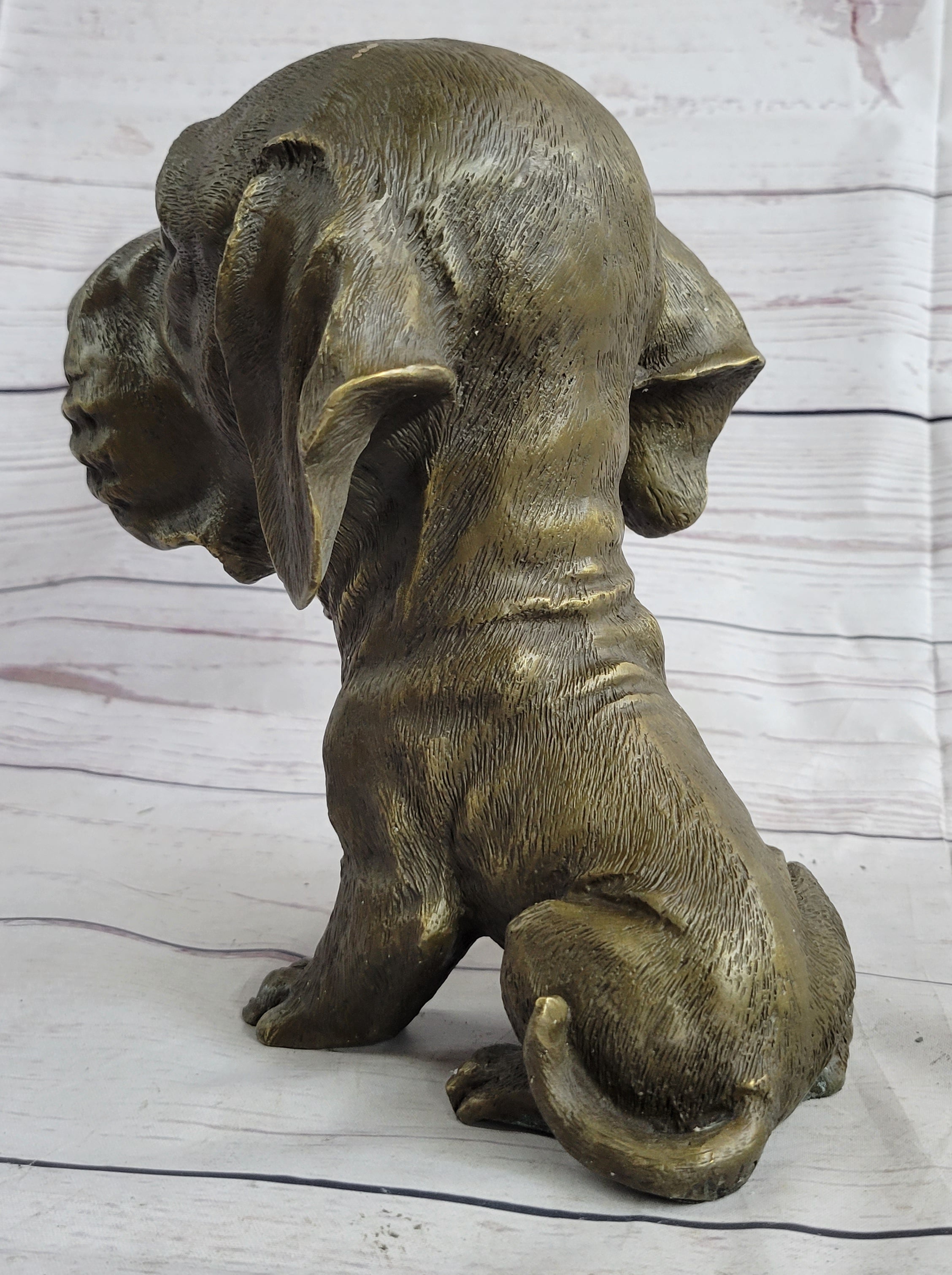 Floppy Eared Dog Bronze Sculpture Signed Collectible 9" x 9"