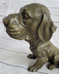 Floppy Eared Dog Bronze Sculpture Signed Collectible 9" x 9"