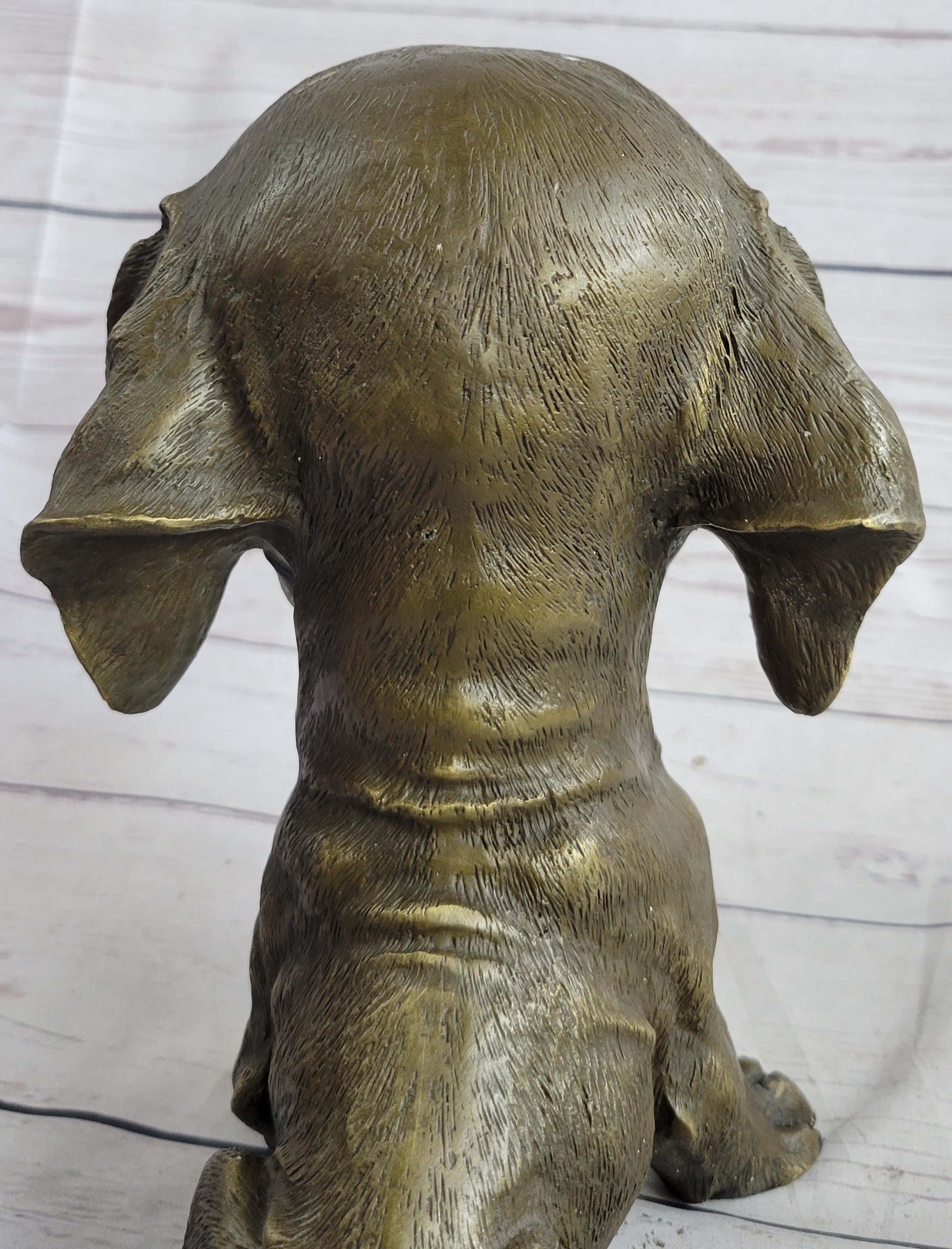 Floppy Eared Dog Bronze Sculpture Signed Collectible 9" x 9"