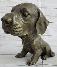 Floppy Eared Dog Bronze Sculpture Signed Collectible 9" x 9"