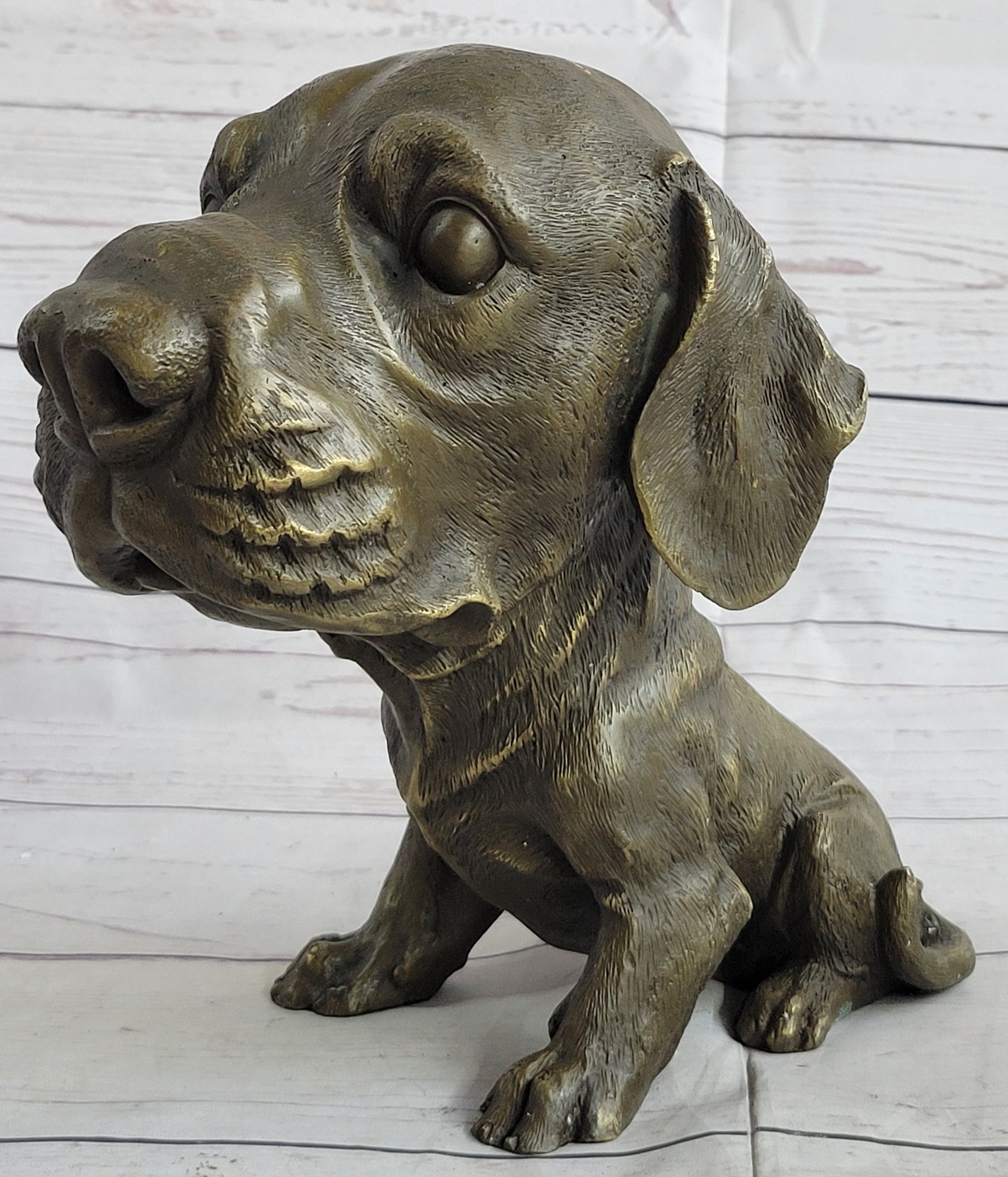 Floppy Eared Dog Bronze Sculpture Signed Collectible 9" x 9"