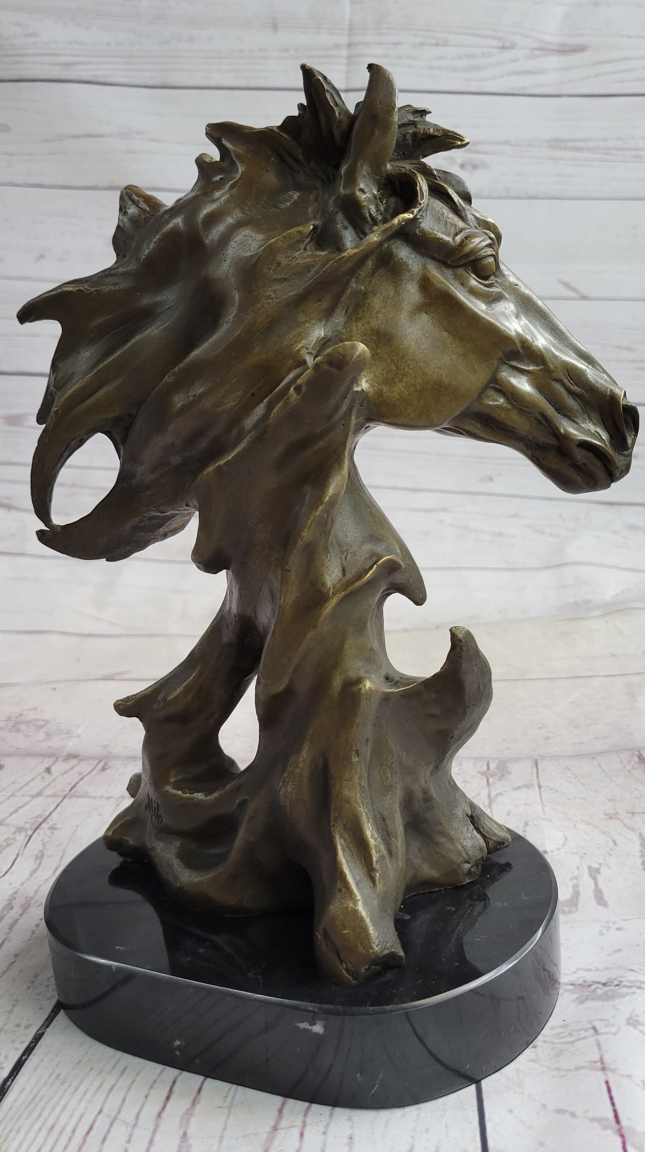 Abstract Horse Bust Bronze Sculpture Modern Art 12" x 9"