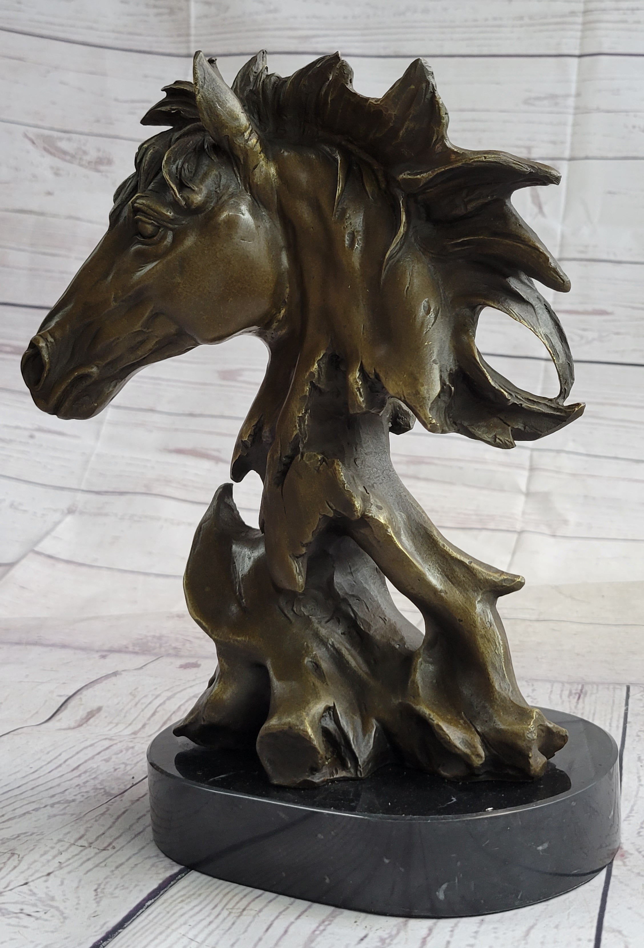 Abstract Horse Bust Bronze Sculpture Modern Art 12" x 9"