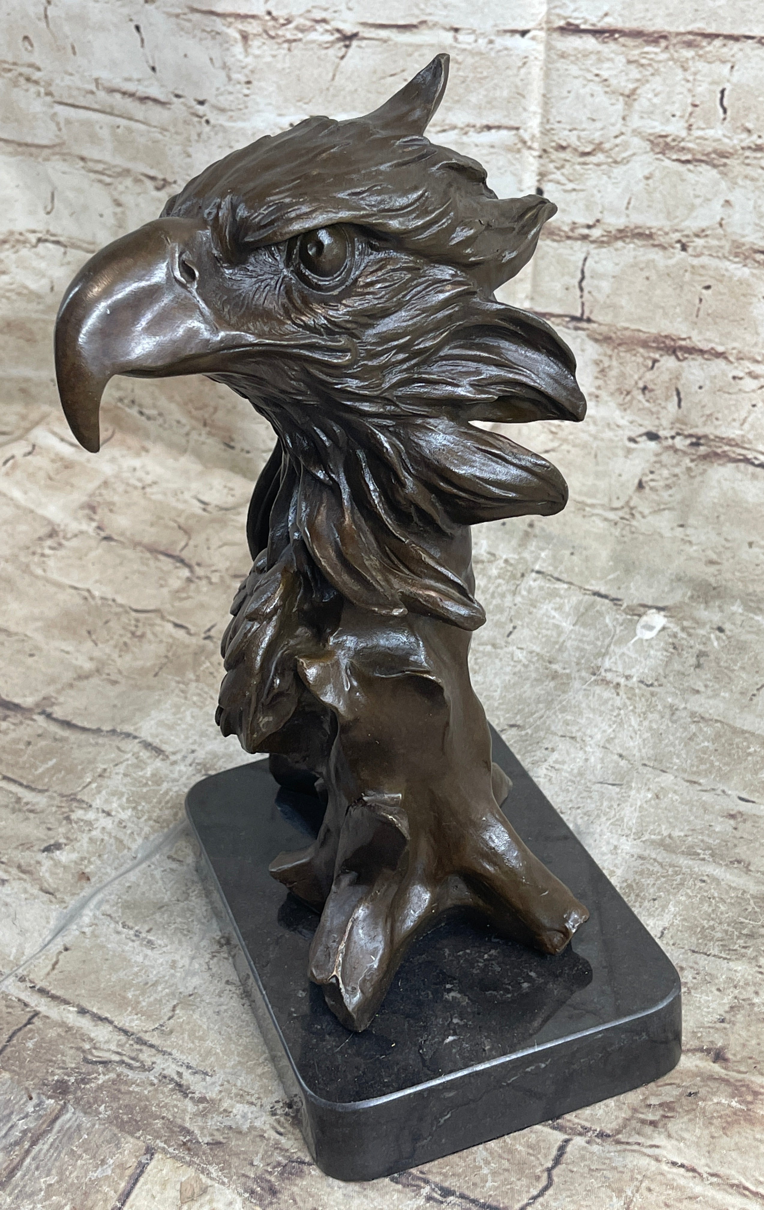 Signed Milo American Eagle On Tree Branch Marble Bronze Sculpture