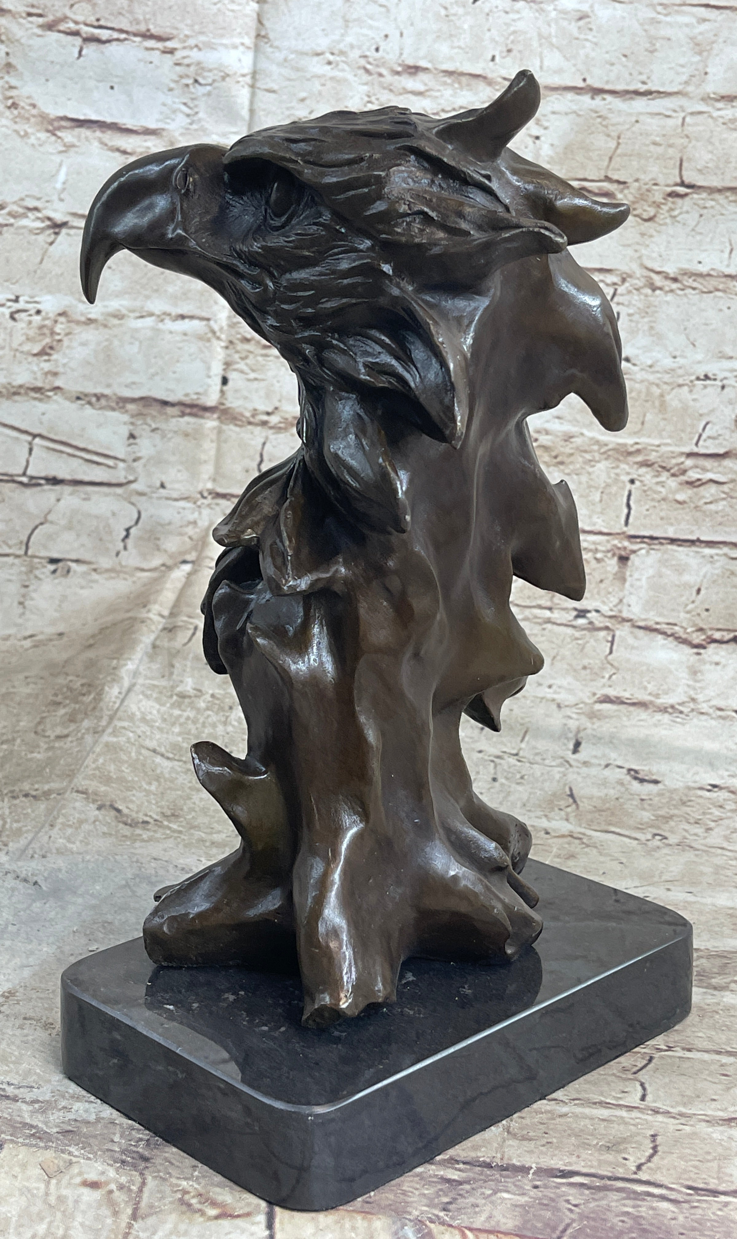 Signed Milo American Eagle On Tree Branch Marble Bronze Sculpture
