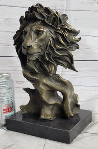 Male Lion Abstract Modern Bust Bronze Metal on Marble 12" x 7"