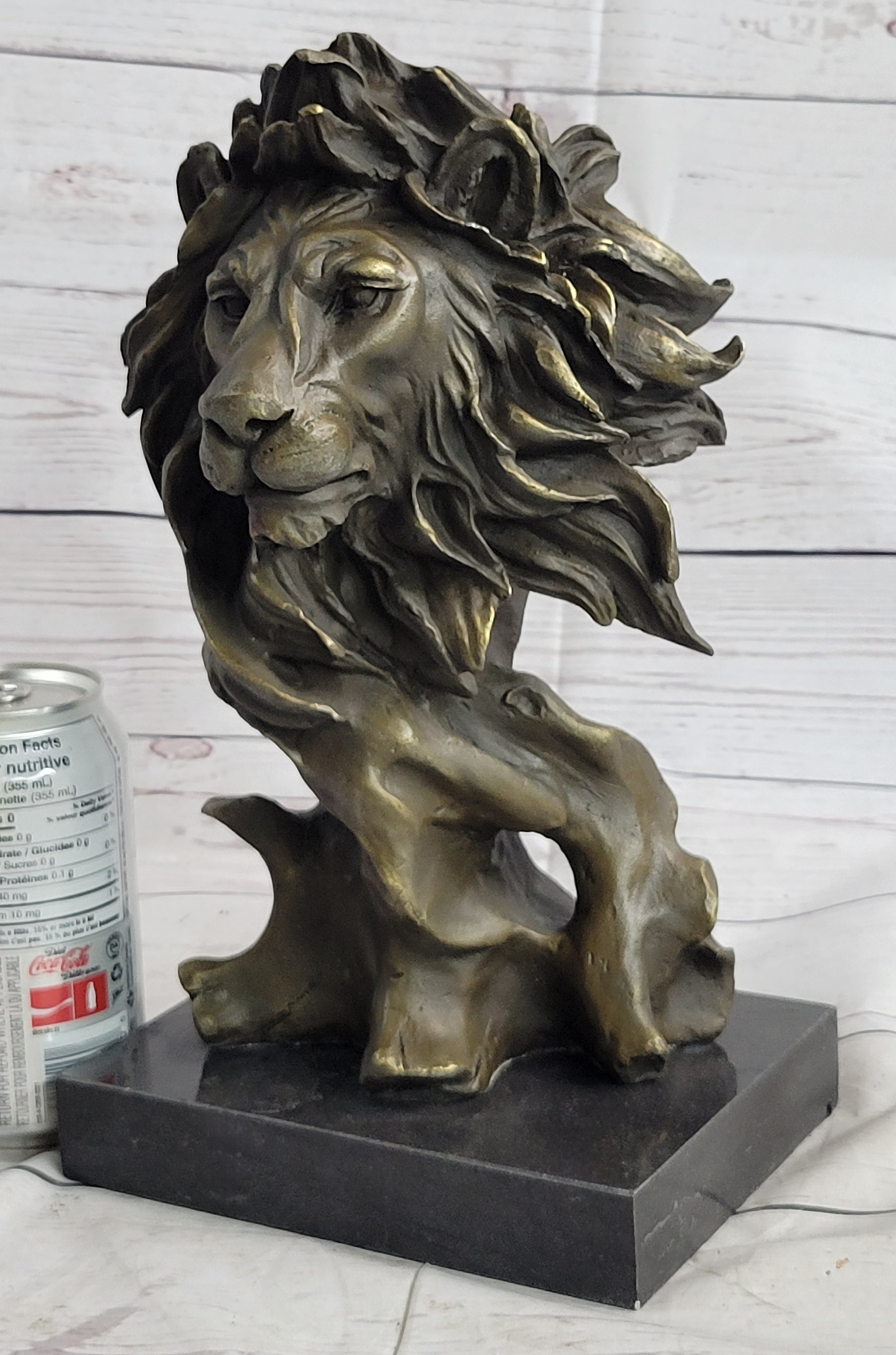 Male Lion Abstract Modern Bust Bronze Metal on Marble 12" x 7"