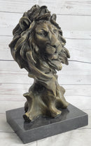 Male Lion Abstract Modern Bust Bronze Metal on Marble 12" x 7"