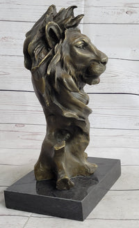 Male Lion Abstract Modern Bust Bronze Metal on Marble 12" x 7"