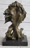 Male Lion Abstract Modern Bust Bronze Metal on Marble 12" x 7"