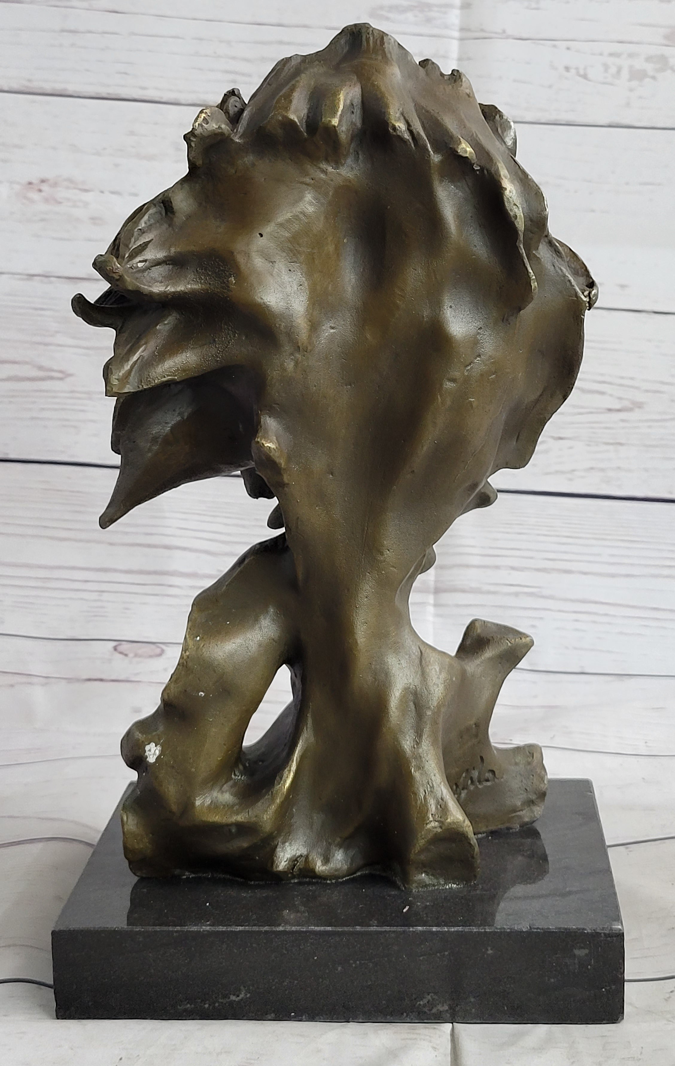 Male Lion Abstract Modern Bust Bronze Metal on Marble 12" x 7"
