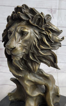 Male Lion Abstract Modern Bust Bronze Metal on Marble 12" x 7"