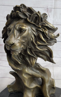 Male Lion Abstract Modern Bust Bronze Metal on Marble 12" x 7"