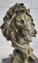 Male Lion Abstract Modern Bust Bronze Metal on Marble 12" x 7"