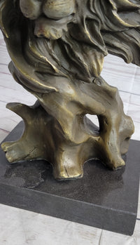 Male Lion Abstract Modern Bust Bronze Metal on Marble 12" x 7"