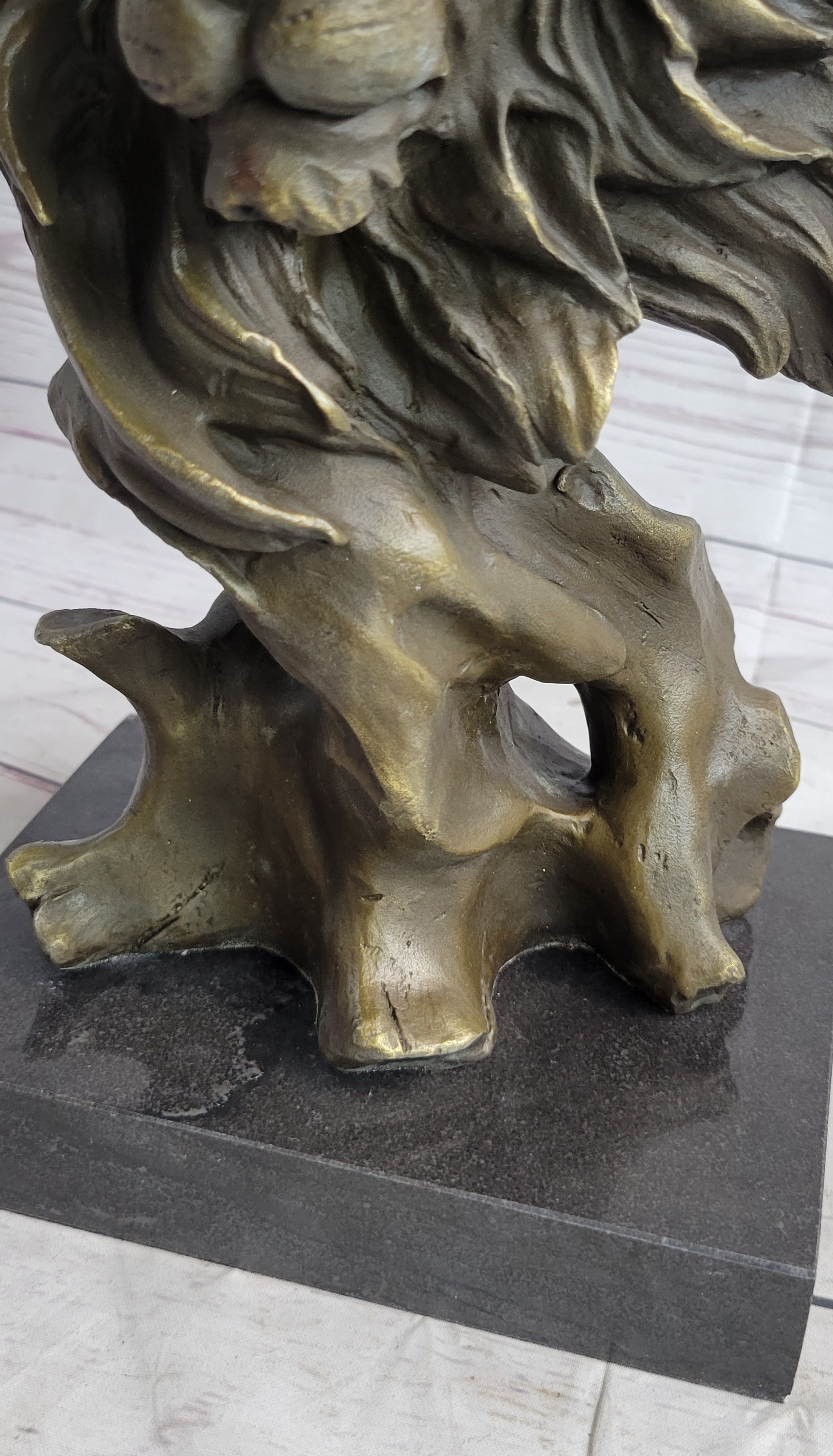 Male Lion Abstract Modern Bust Bronze Metal on Marble 12" x 7"