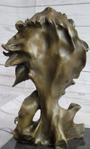 Male Lion Abstract Modern Bust Bronze Metal on Marble 12" x 7"
