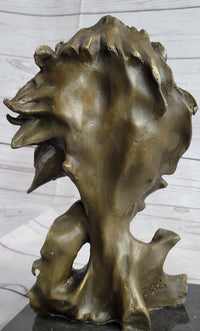 Male Lion Abstract Modern Bust Bronze Metal on Marble 12" x 7"