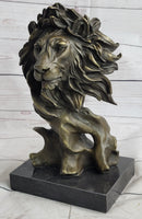 Male Lion Abstract Modern Bust Bronze Metal on Marble 12" x 7"