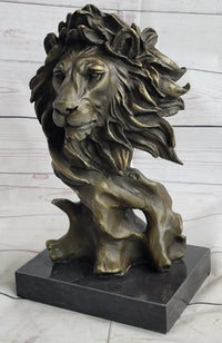Male Lion Abstract Modern Bust Bronze Metal on Marble 12" x 7"