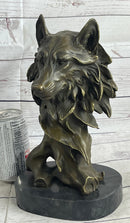 Abstract Bronze Wolf Head Bust Sculpture Signed 12" x 7"
