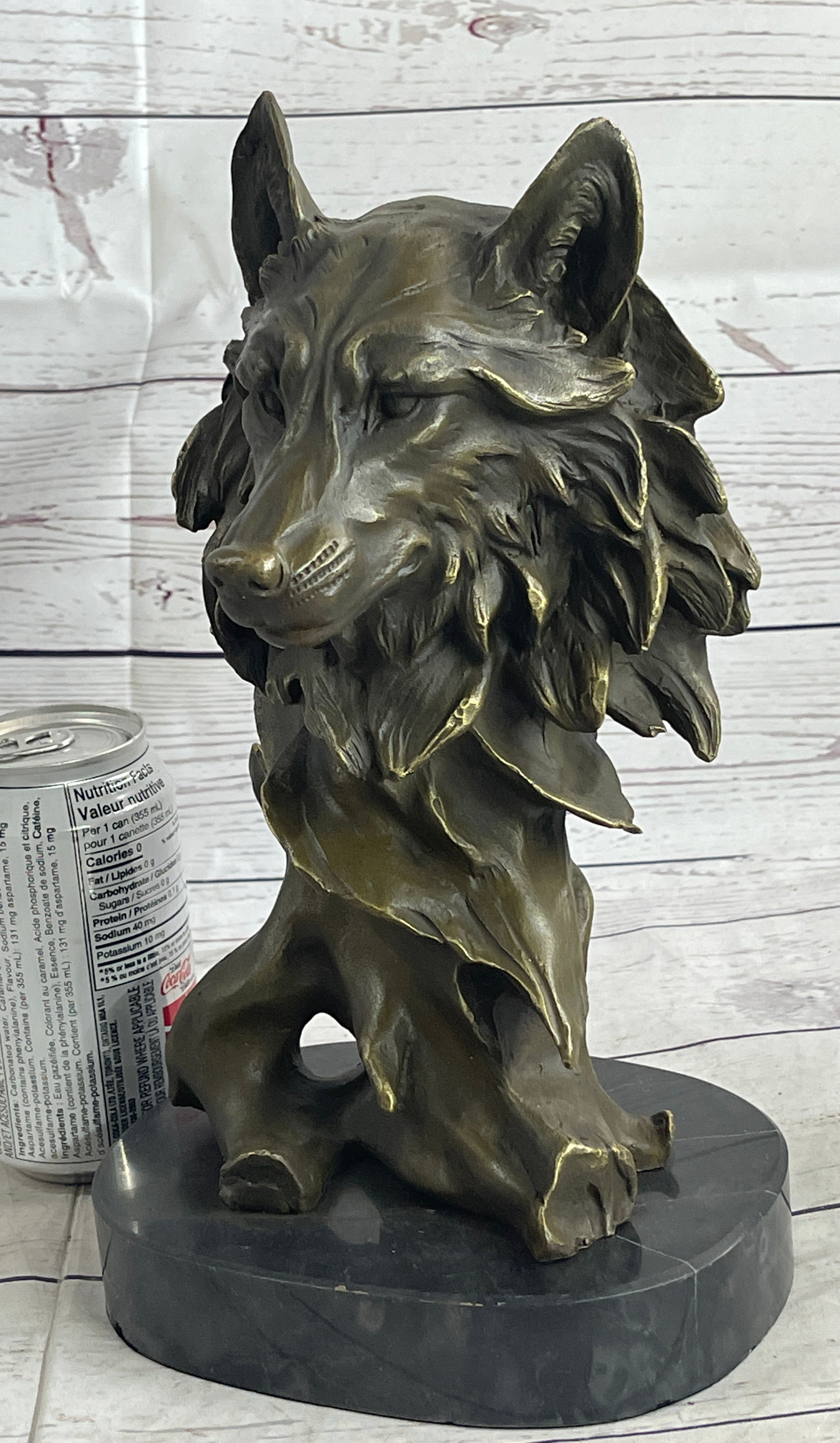 Abstract Bronze Wolf Head Bust Sculpture Signed 12" x 7"