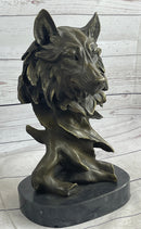 Abstract Bronze Wolf Head Bust Sculpture Signed 12" x 7"