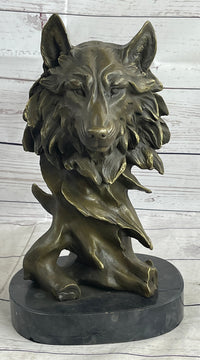 Abstract Bronze Wolf Head Bust Sculpture Signed 12" x 7"