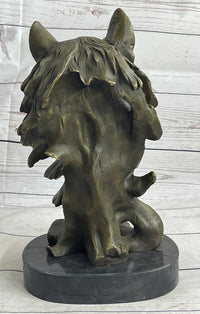 Abstract Bronze Wolf Head Bust Sculpture Signed 12" x 7"