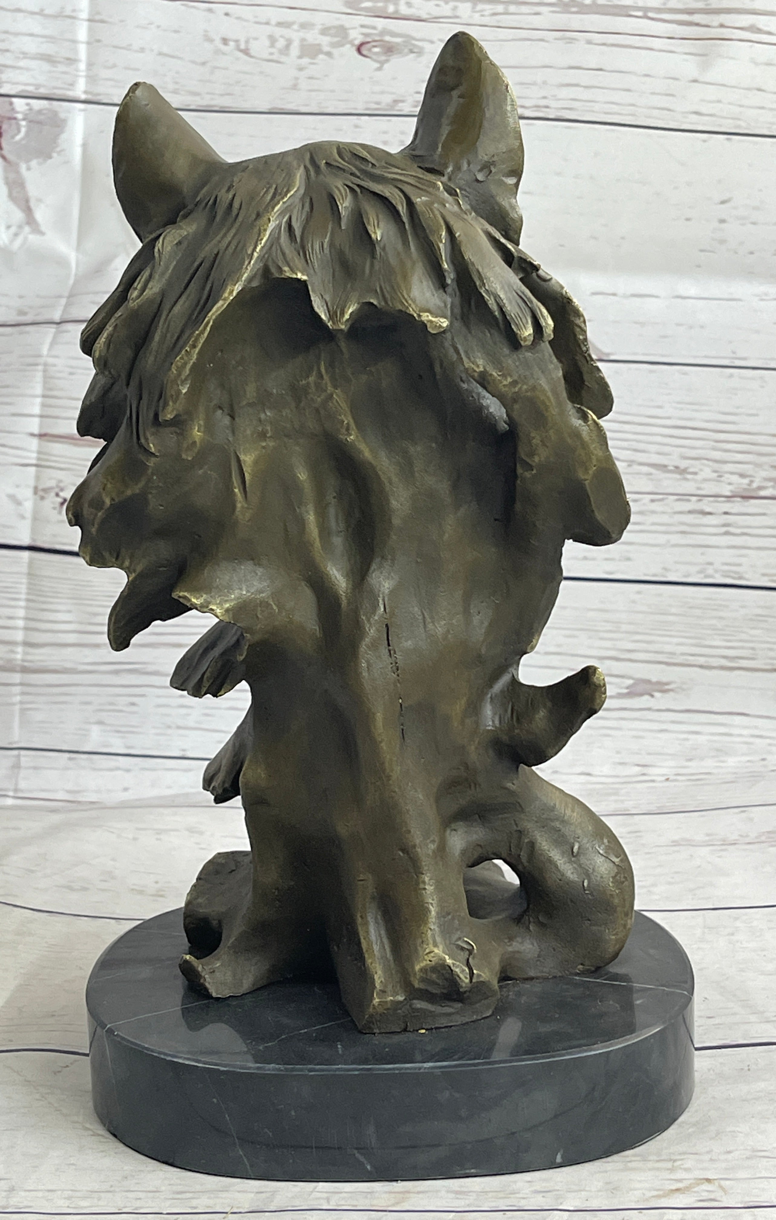 Abstract Bronze Wolf Head Bust Sculpture Signed 12" x 7"