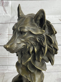 Abstract Bronze Wolf Head Bust Sculpture Signed 12" x 7"