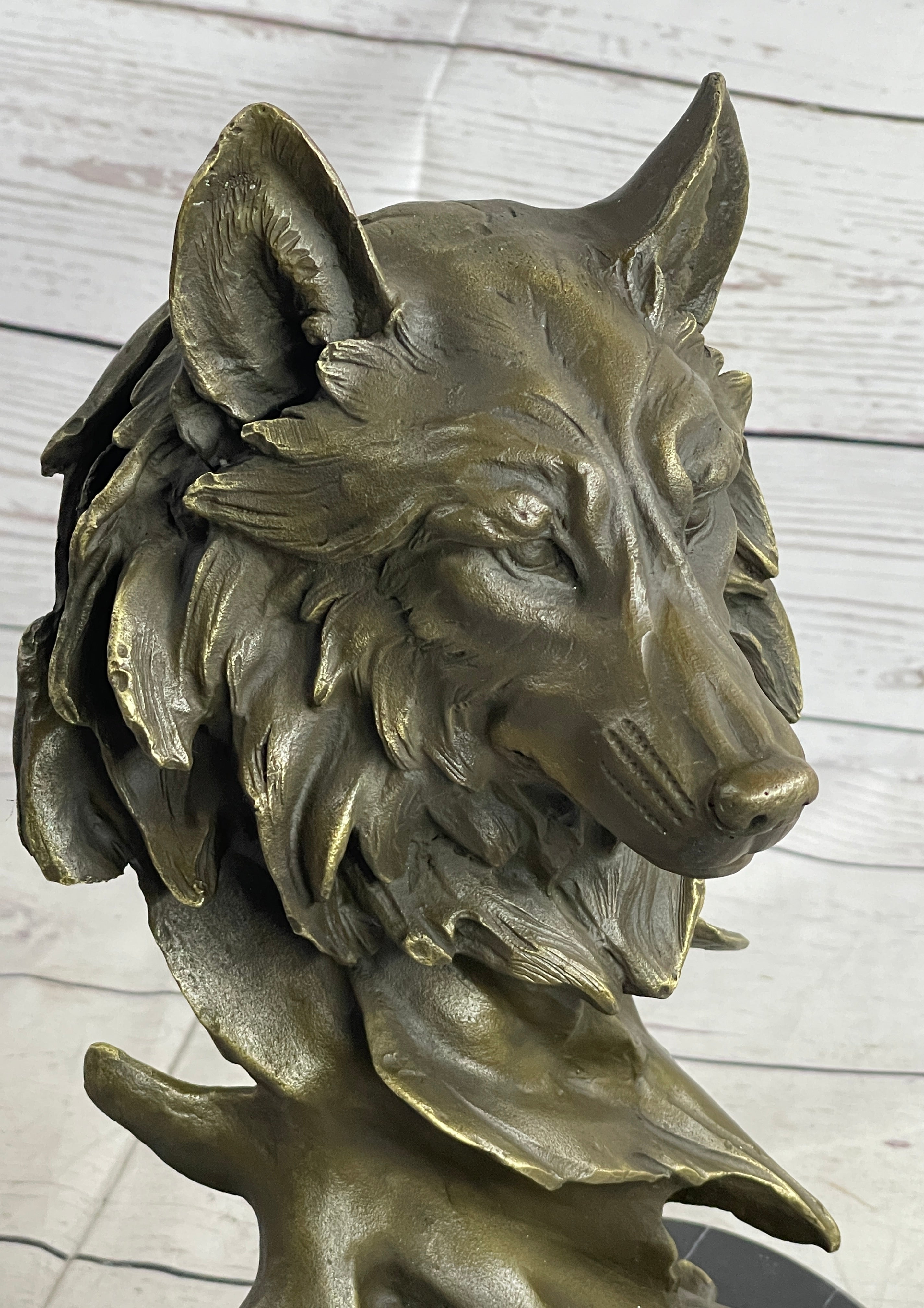 Abstract Bronze Wolf Head Bust Sculpture Signed 12" x 7"