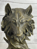 Abstract Bronze Wolf Head Bust Sculpture Signed 12" x 7"