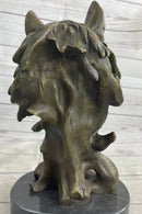 Abstract Bronze Wolf Head Bust Sculpture Signed 12" x 7"