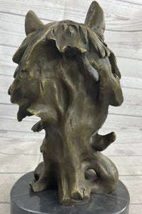 Abstract Bronze Wolf Head Bust Sculpture Signed 12" x 7"