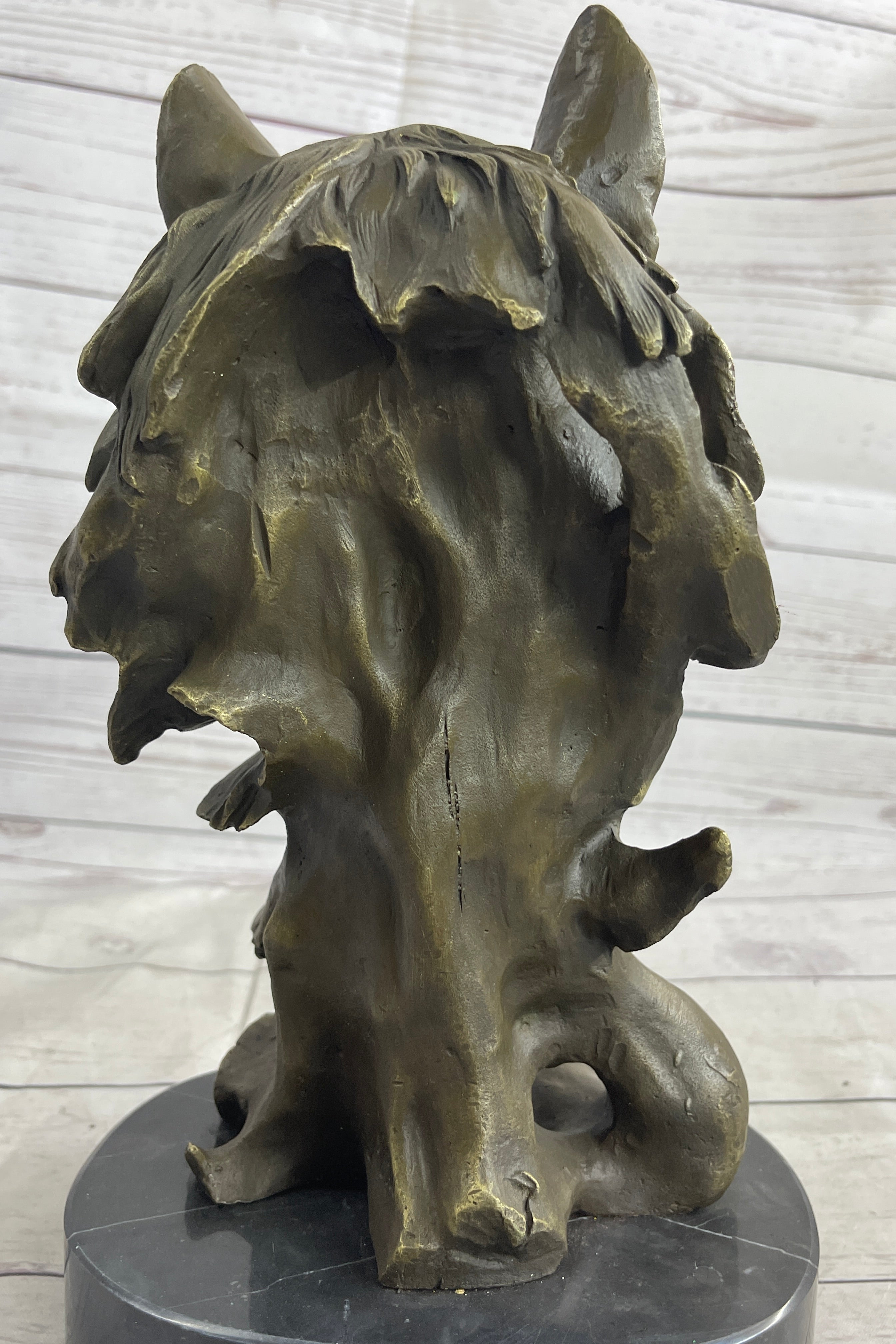 Abstract Bronze Wolf Head Bust Sculpture Signed 12" x 7"