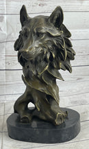 Abstract Bronze Wolf Head Bust Sculpture Signed 12" x 7"
