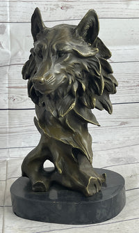 Abstract Bronze Wolf Head Bust Sculpture Signed 12" x 7"