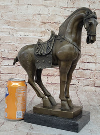 Tang Dynasty Horse Bronze Sculpture 14" x 12" Marble Base